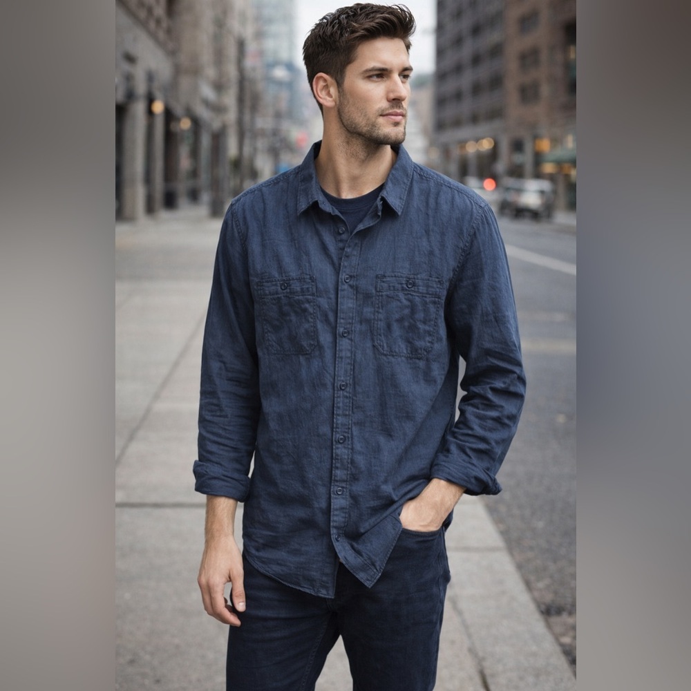 Medium American Rag Blue Striped Button-Up Shirt